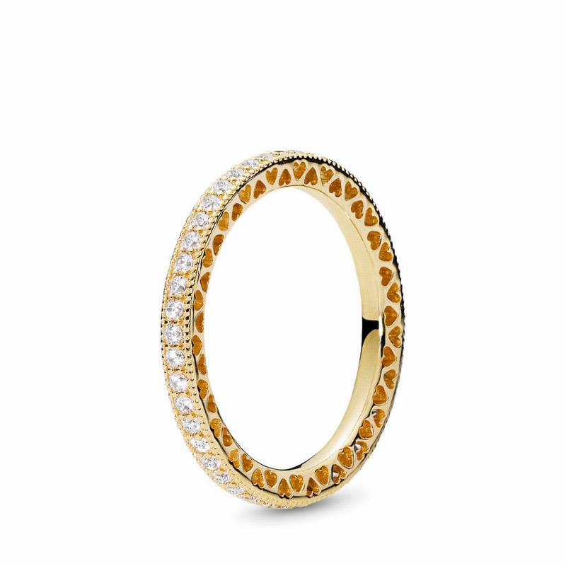 Pandora Shine™ Hearts Stackable Ring - 18ct Gold Plated/Cubic Zirconia - Canada | YC5849NW